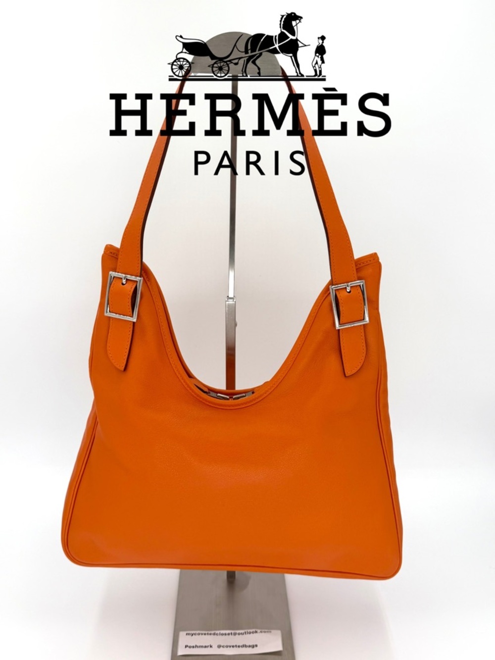 Hermes Massai 32cm Shoulder Bag in Hermes Orange w/Dust Bag and Entrupy COA!